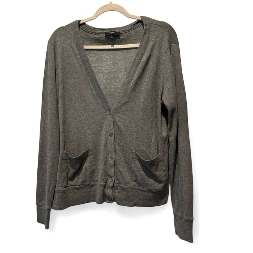 Express Gray Lightweight V-Neck Button Front Cardigan Size L